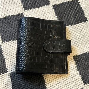 Moterm Pocket in Black Croc Ring Planner Wallet